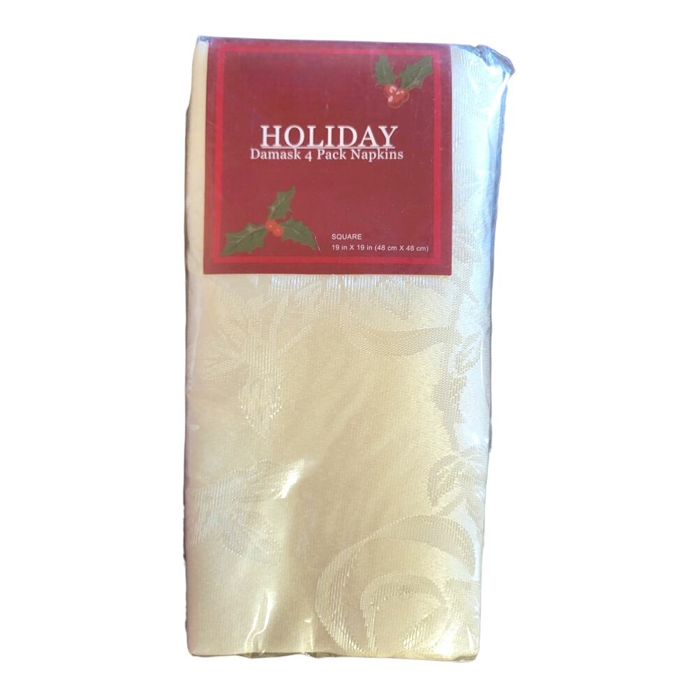 NEW Vintage Mervyn's Holiday Damask Print Napkins in Ivory 19" x 19" (Set of 4)